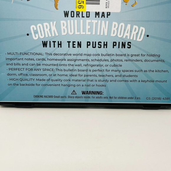 The Original Fun Workshop World Map Cork Bulletin Board With Push Pins - Picture 7 of 7